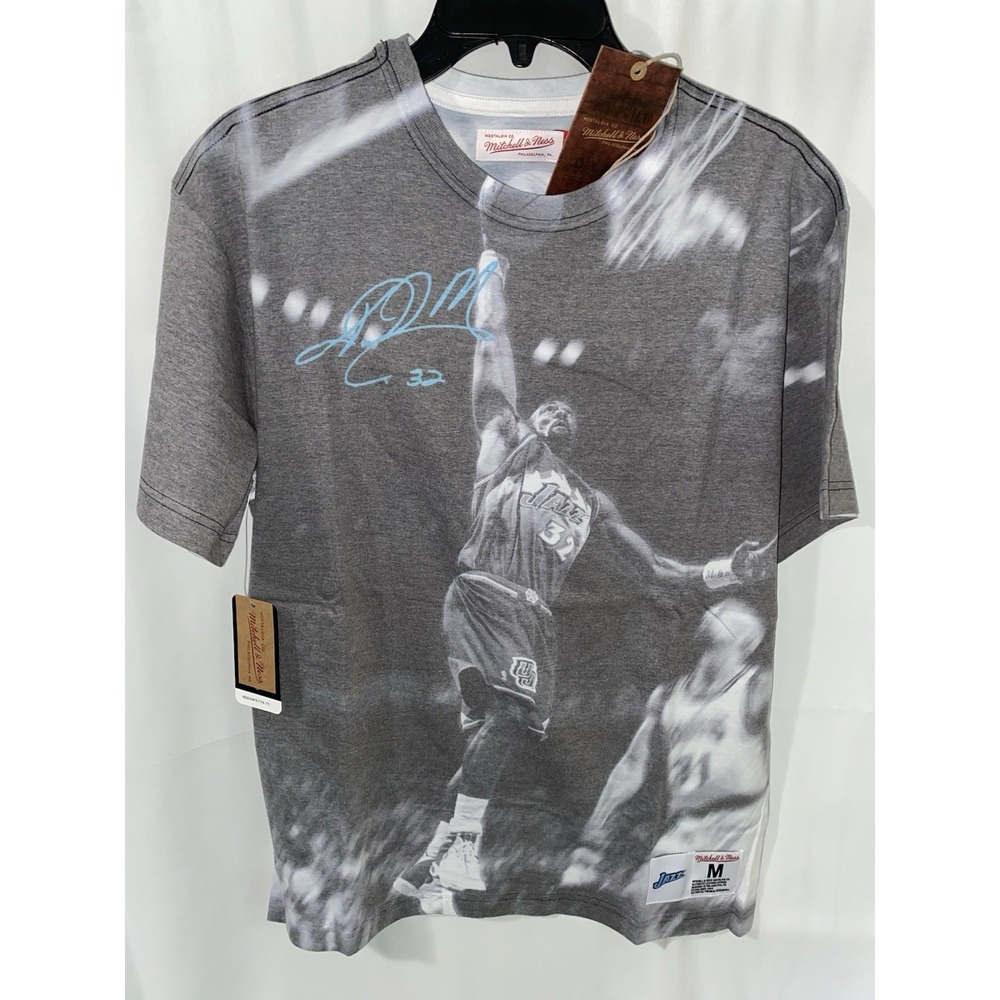 NWT Mitchell & Ness Karl Malone Utah Jazz All Over Print T Shirt Mens Medium